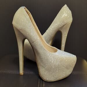Daily Shoes Platform Bodycon Club Party Glitter Sparkle Silver High Heels NWOT